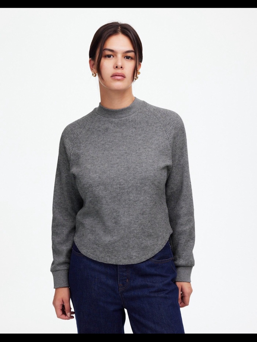🩶 Madewell Waffle Knit Long Sleeve Crewneck Top Gray XL